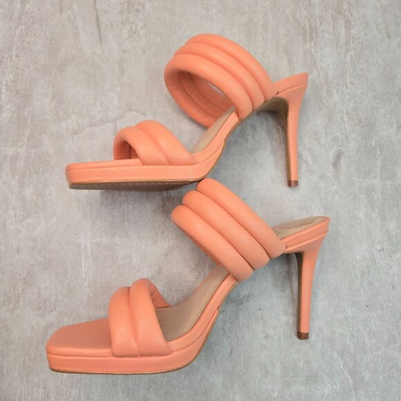 Vince Camuto High Heel Sandals Sz 9 Coral Orange Padded Square Toe Stiletto Mule - Picture 6 of 10